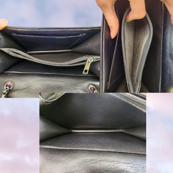 Black Sleek Faux Leather Studded Goth Punk Clutch Purse Chain Strap - Picture 5 of 9